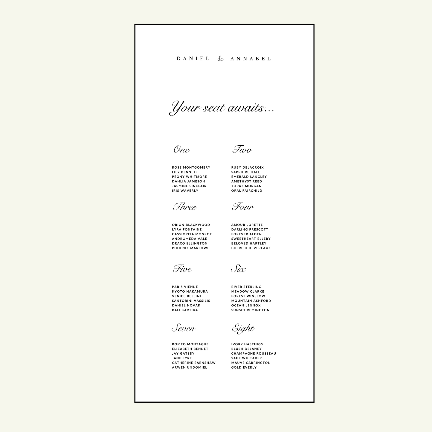 Seating Chart - Toscana